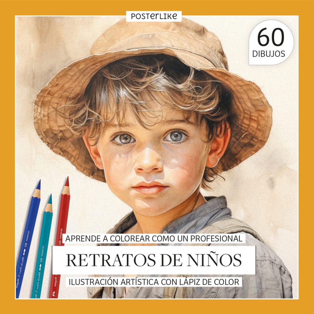 Aprende a colorear como un profesional retratos de niños. Ilustración artística con Lápiz de color
