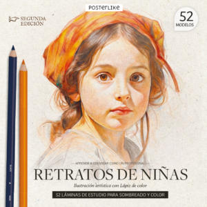 Aprende a colorear como un profesional retratos de niñas. Ilustración artística con Lápiz de color