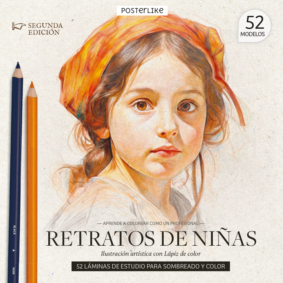Aprende a colorear como un profesional retratos de niñas. Ilustración artística con Lápiz de color