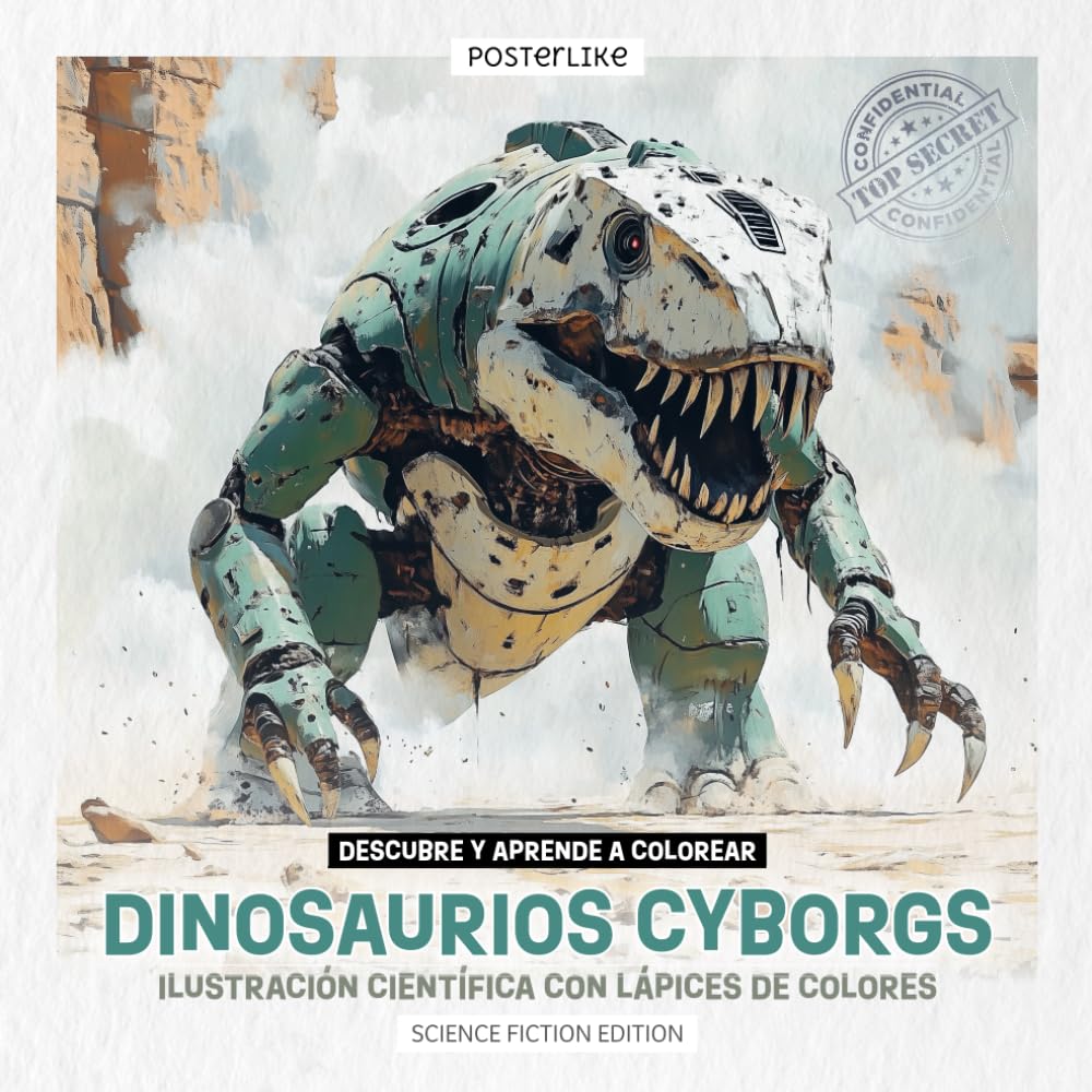Descubre y Aprende a Colorear Dinosaurios Cyborgs.: Ilustración Científica con Lápices de Colores