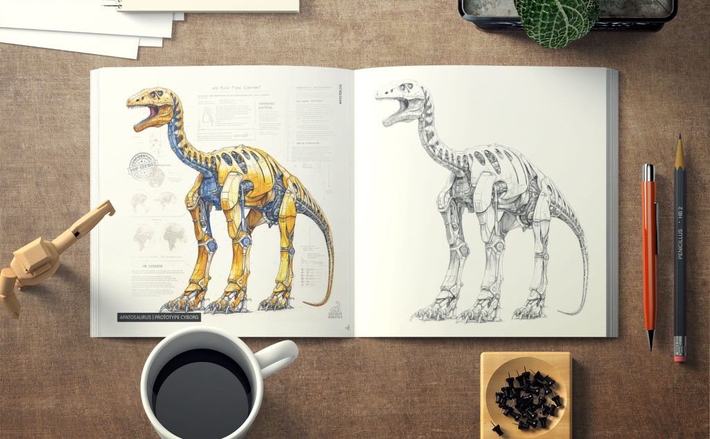 Descubre y Aprende a Colorear Dinosaurios Cyborgs.: Ilustración Científica con Lápices de Colores