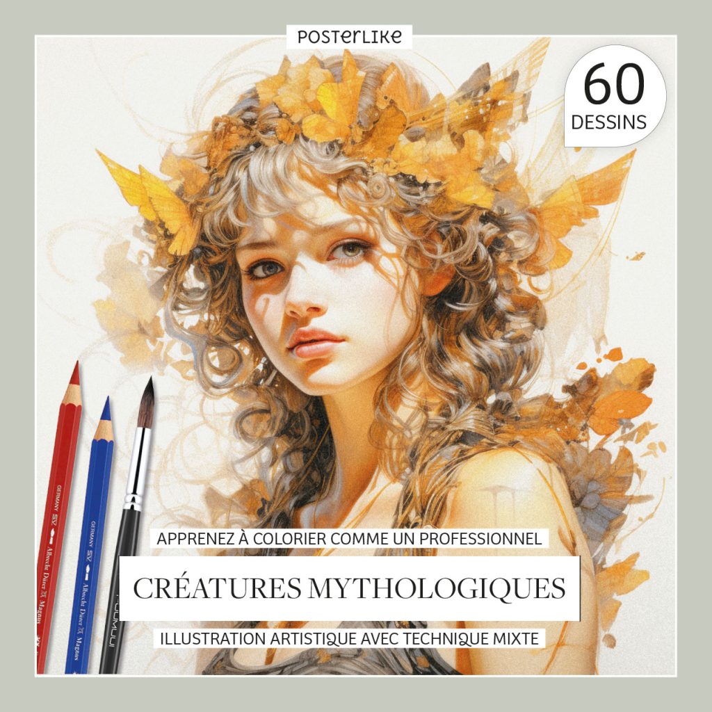 Apprenez à colorier comme un professionnel Créatures Mythologiques. Illustration artistique avec technique mixte