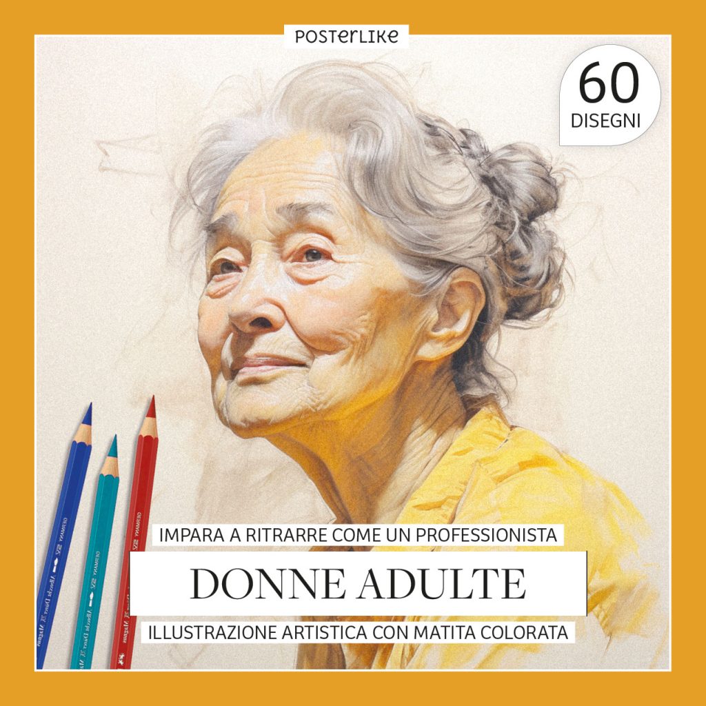 Impara a ritrarre come un professionista. Donne adulte. Illustrazione artistica con matita colorata