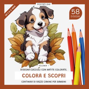 Disegna i cuccioli con la matita colorata. Colora e scopri centinaia di razze di cani per bambini