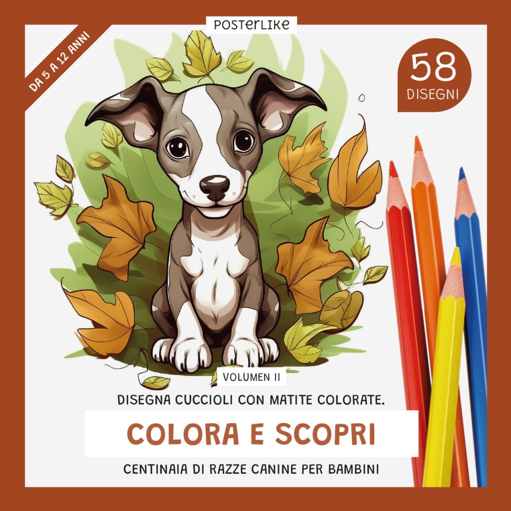 Disegna i cuccioli con la matita colorata. Colora e scopri centinaia di razze di cani per bambini