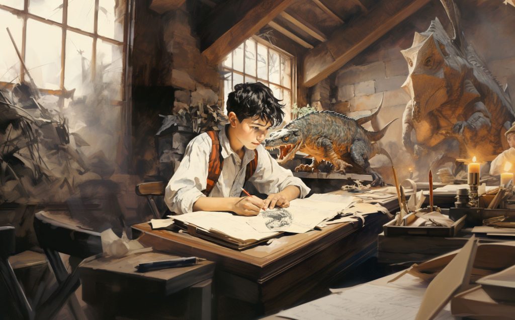 Libro dibujo científico de dinosaurios y robots