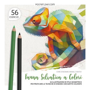 Copertina del libro 'Fauna Selvatica a Colori' – Illustrazioni geometriche di animali selvatici.