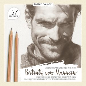 Cover des Buches ‚Porträts von Männern‘ mit 57 realistischen Illustrationen für Porträtübungen