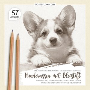 Cover von ‚Hunderassen mit Bleistift‘ – Ein Übungsbuch mit Illustrationen von Hunderassen zum Zeichnen mit Graphitstiften