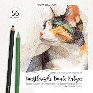 Cover von ‚Künstlerische Bunte Katzen‘ – Ein Zeichenbuch für Katzenliebhaber und Farbstiftkunst.