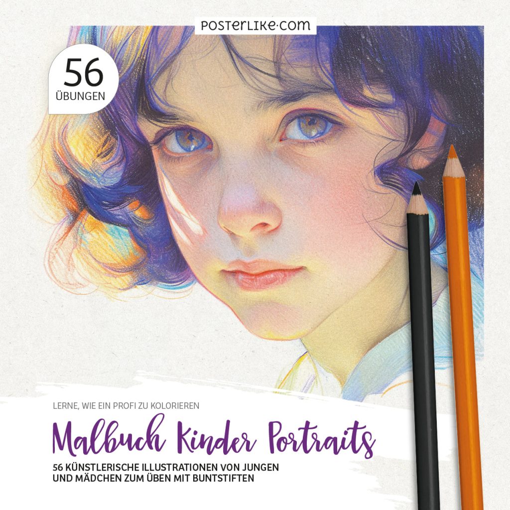 Cover des Malbuchs ‚Kinder Portraits‘ – Ein Übungsbuch zum Kolorieren von Kinderporträts mit Buntstiften.
