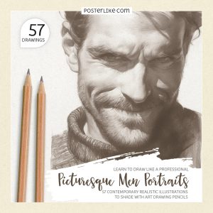 Cover of the book 'Learn to Draw Like a Professional: Picturesque Men Portraits' by Posterlike Editions.