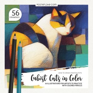Cover of the book 'How to Draw Creative Pets: Cubist Cats in Color' by Posterlike Editions.