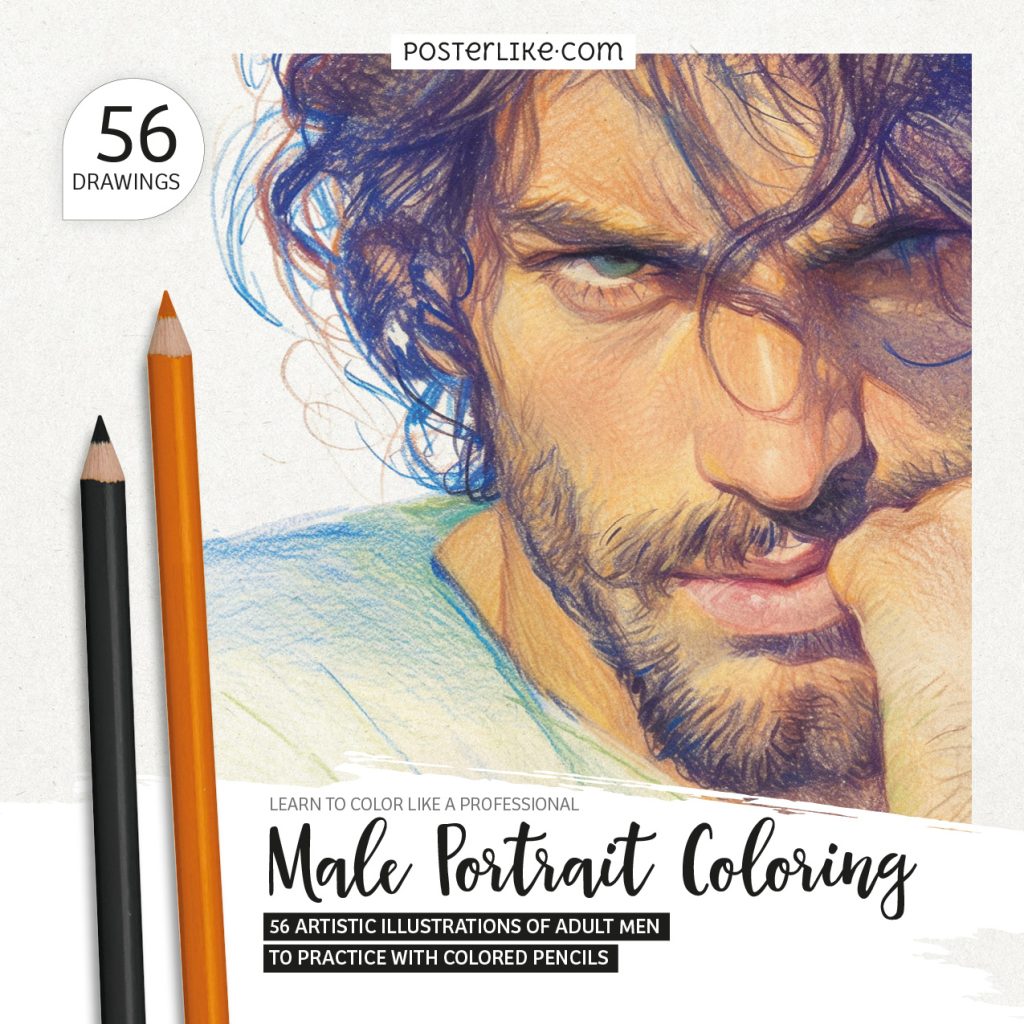 Cover of the book 'Learn to Color Like a Professional: Male Portrait Coloring' by Posterlike Editions.