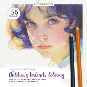Cover of the book 'Learn to Color Like a Professional: Children’s Portraits Coloring' by Posterlike Editions.