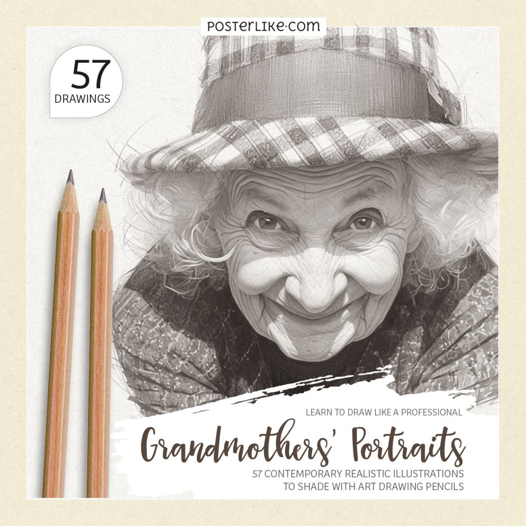 Cover of the book 'Learn to Draw Like a Professional: Grandmothers’ Portraits' by Posterlike Editions.