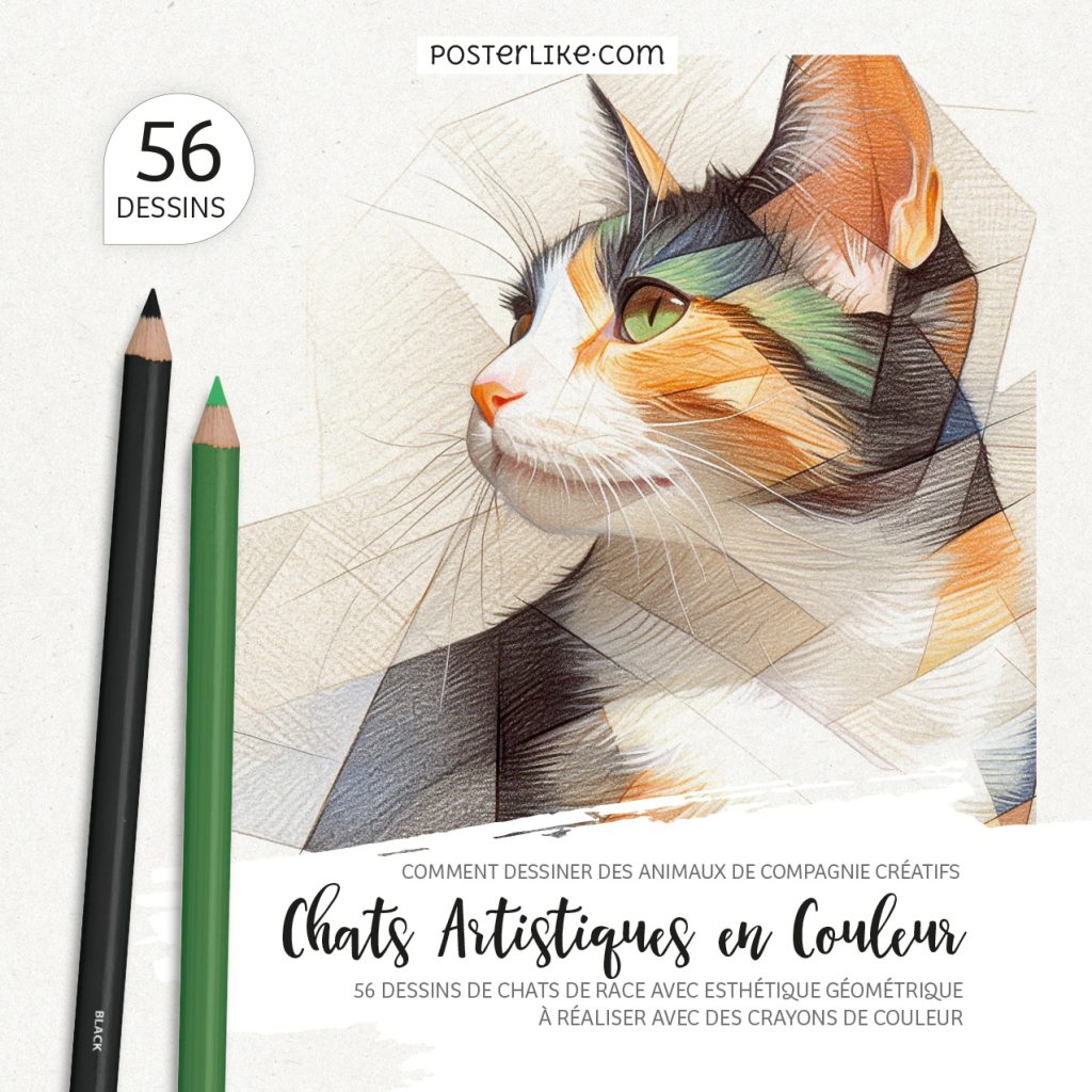 Couverture du livre 'Comment Dessiner des Animaux de Compagnie Créatifs : Chats Artistiques en Couleur' par Posterlike Editions.