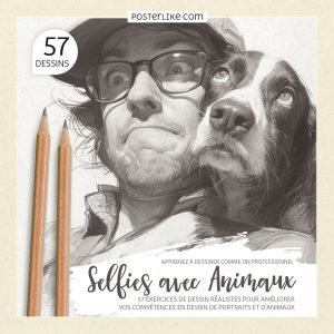 Couverture du livre d'illustrations expressives de portraits d'animaux de compagnie pour pratiquer le dessin et l'ombrage.