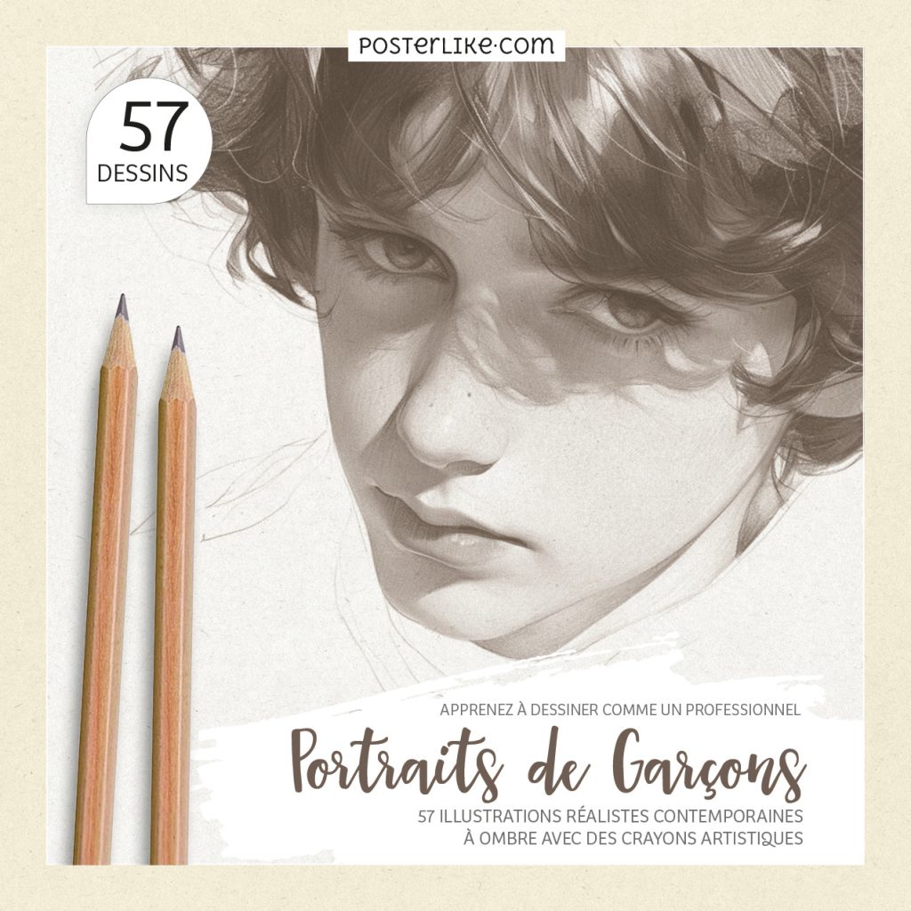 Couverture du livre 'Apprenez à Dessiner comme un Professionnel : Portraits de Garçons' par Posterlike Editions.