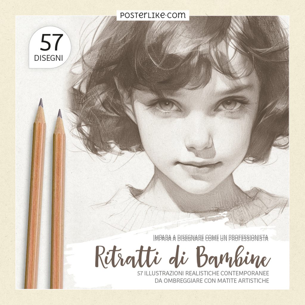 Copertina del libro 'Ritratti di Bambine' – Disegna 57 illustrazioni realistiche contemporanee con tecniche di ombreggiatura.