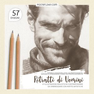 Copertina del libro 'Ritratti di Uomini' – 57 illustrazioni realistiche contemporanee per esercitarsi nel disegno.