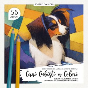 Copertina del libro 'Cani Cubisti a Colori' – Illustrazioni di Cani in Stile Cubista da Colorare con Posterlike Editions.