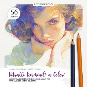 Copertina del libro 'Ritratti Femminili a Colori' – Disegni Realistici di Donne per Praticare la Colorazione con Matite Colorate.
