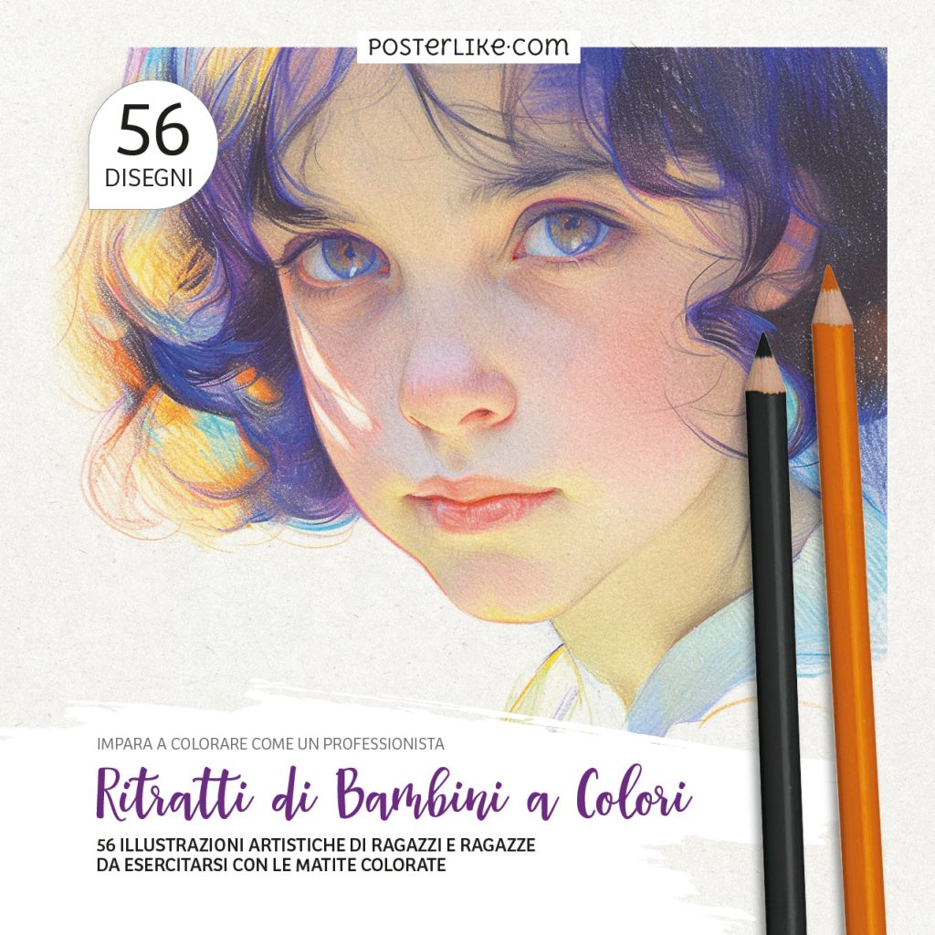 Copertina del libro 'Ritratti di Bambini a Colori' – Disegni Realistici di Ragazzi e Ragazze da Colorare con Matite Colorate.