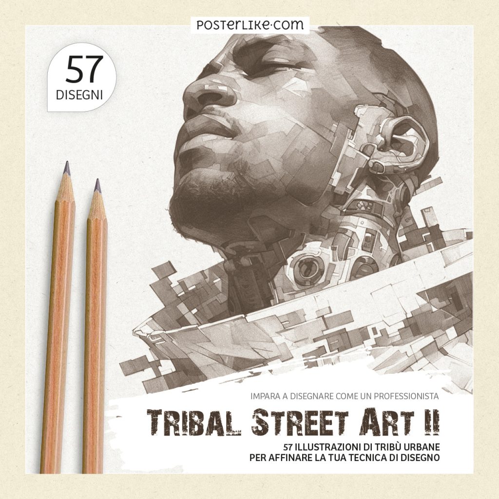 Copertina di 'Tribal Street Art II' – Libro di disegno per affinare la tecnica con la matita grafite, ispirato alle sottoculture urbane.