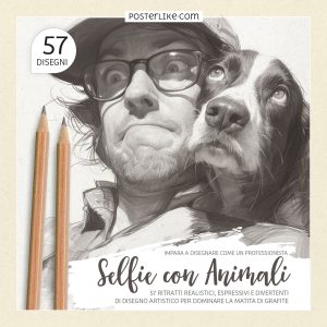 Copertina di 'Selfie con Animali' – Libro di disegno con 57 esercizi per disegnare persone e animali.