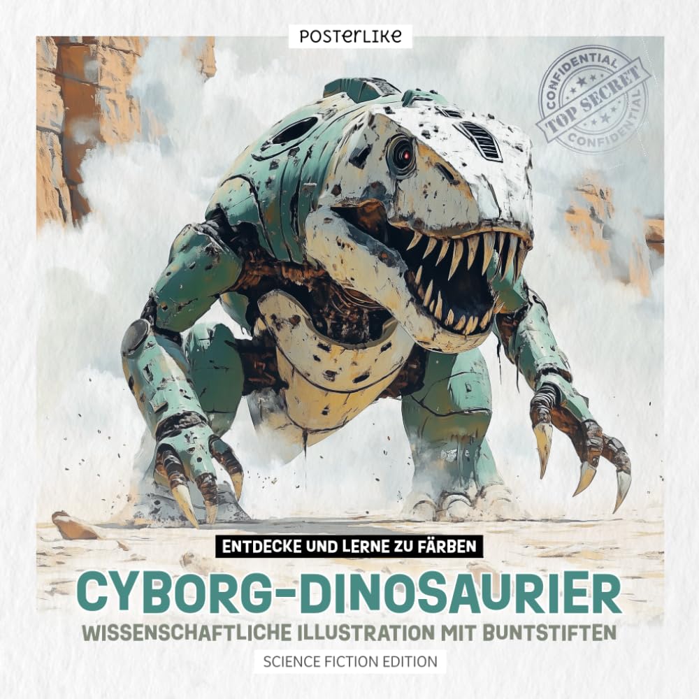 Entdecken und lernen Sie, Cyborg-Dinosaurier auszumalen: Wissenschaftliche Illustration mit Buntstiften
