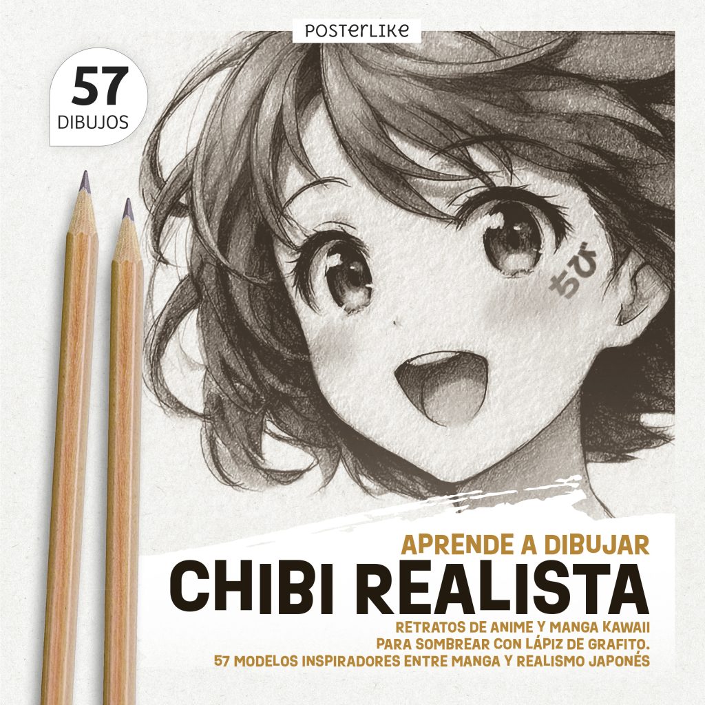 Retratos de Anime y Manga Kawaii para Sombrear con Lápiz de Grafito