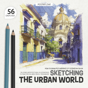 Cover of the book 'How to Draw Picturesque City Scenes in Color: Sketching the Urban World' by Posterlike Editions.