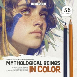 Cover of the book 'Discover How to Draw Creative Portraits: Mythological Beings in Color' by Posterlike Editions.